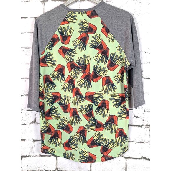 LULAROE Novelty French Fry Print "Randy" Raglan Top  Casual Soft Size Large NWT - Picture 2 of 5